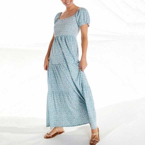 DAILY PRACTICE x ANTHROPOLOGIE Tiered Chevron Short Puff Sleeve Maxi Dress - Picture 1 of 11